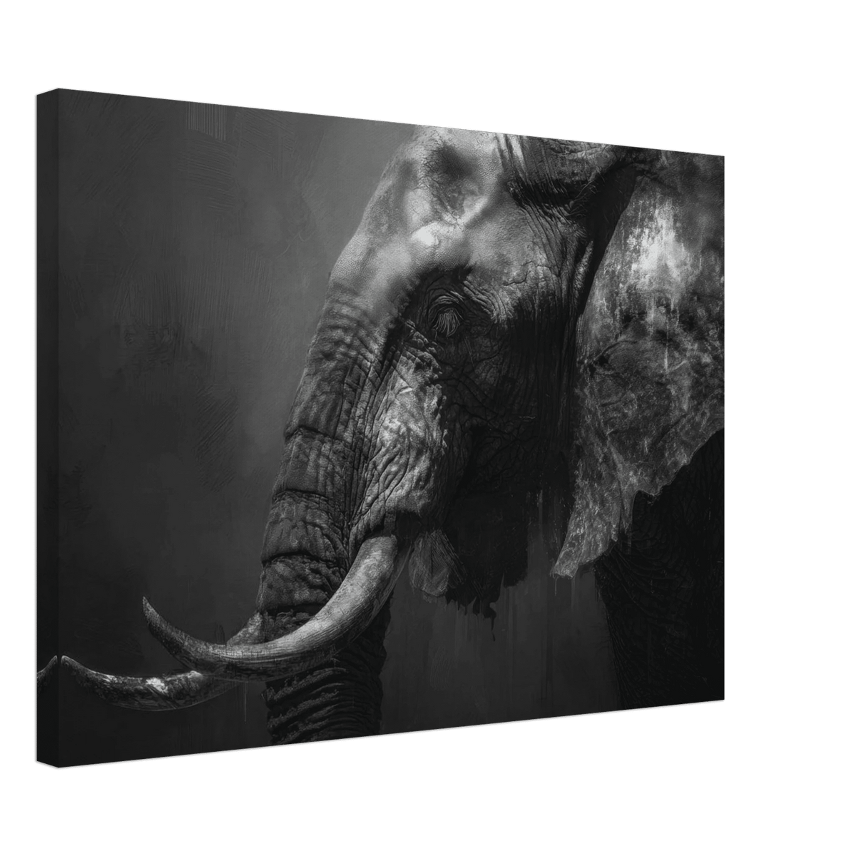 Monochrome Elephant Head Profile Wrinkled Skin 2 - Shop Ai Art WebShop - Digital Art online Store