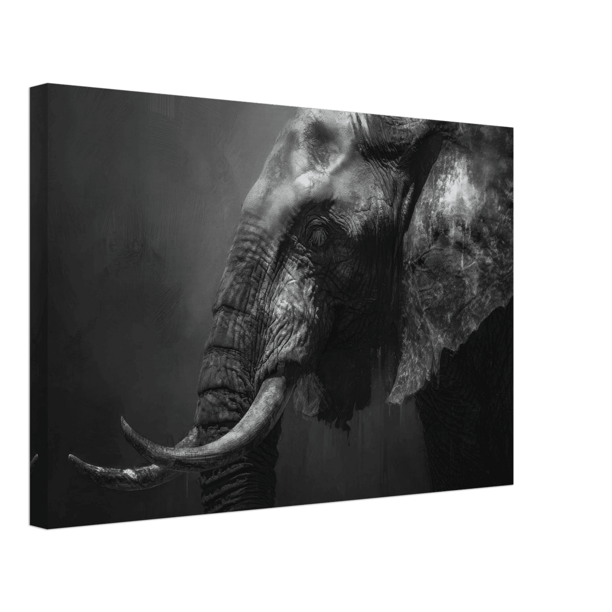 Monochrome Elephant Head Profile Wrinkled Skin 2 - Shop Ai Art WebShop - Digital Art online Store