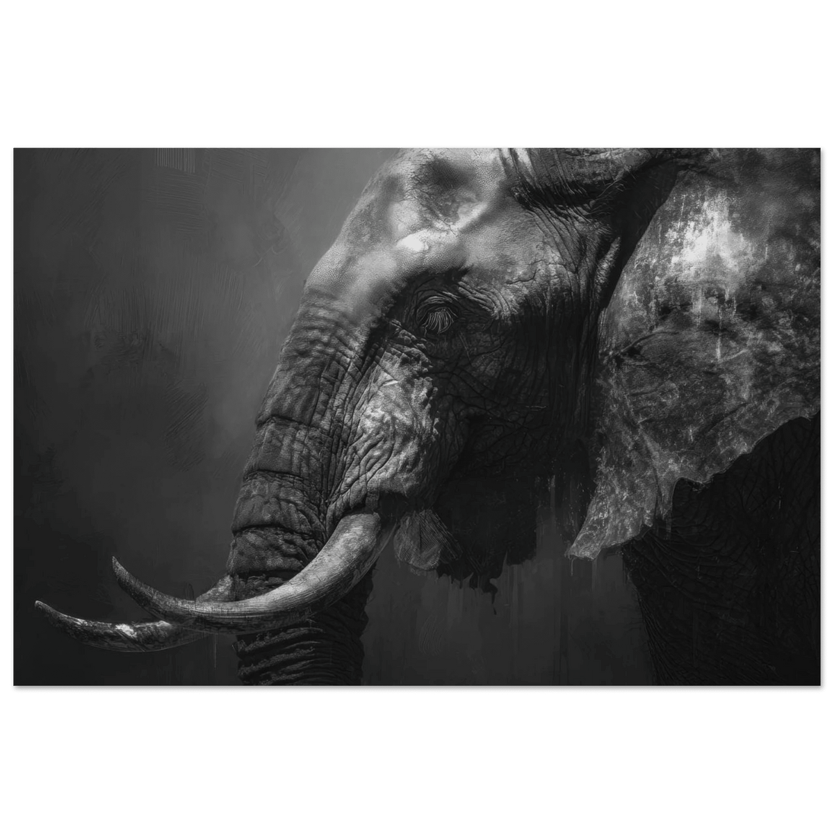 Monochrome Elephant Head Profile Wrinkled Skin 2 - Shop Ai Art WebShop - Digital Art online Store
