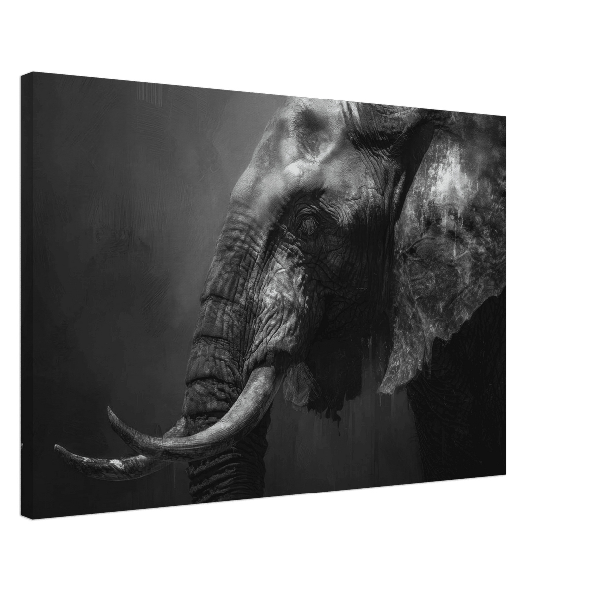 Monochrome Elephant Head Profile Wrinkled Skin 2 - Shop Ai Art WebShop - Digital Art online Store