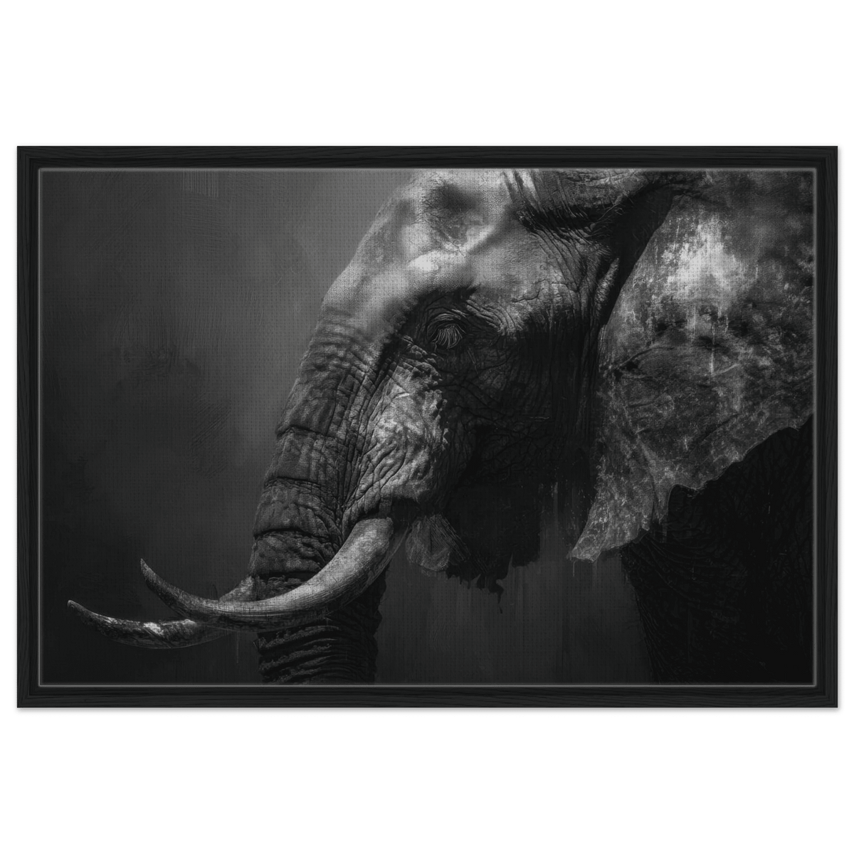 Monochrome Elephant Head Profile Wrinkled Skin 2 - Shop Ai Art WebShop - Digital Art online Store