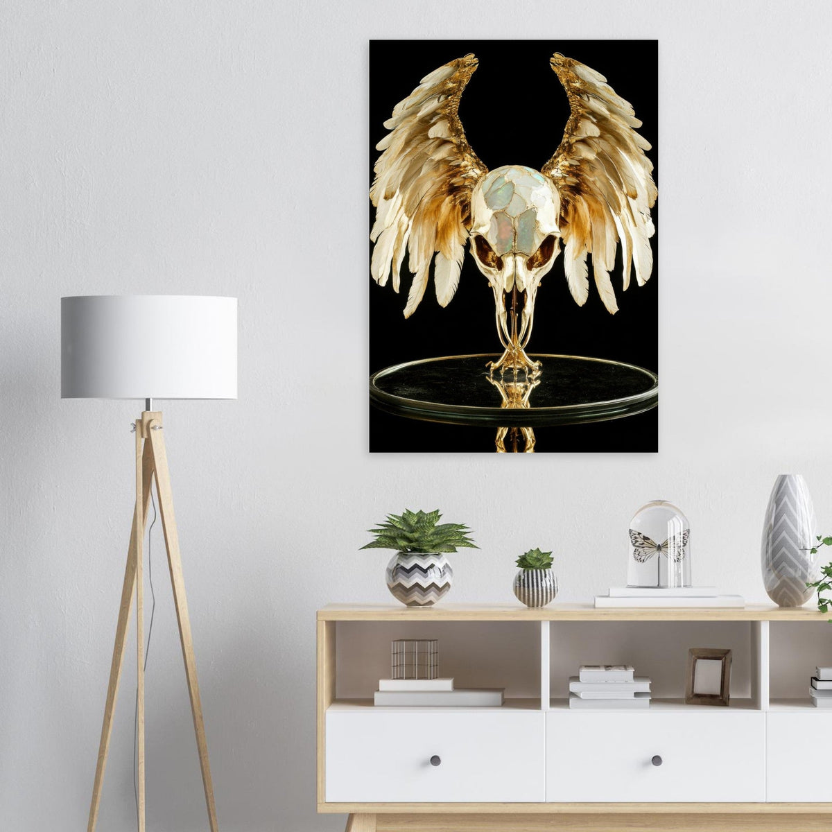 Mythical bird skull plated in gold wings - Shop Ai Art WebShop - Digital Art online Store