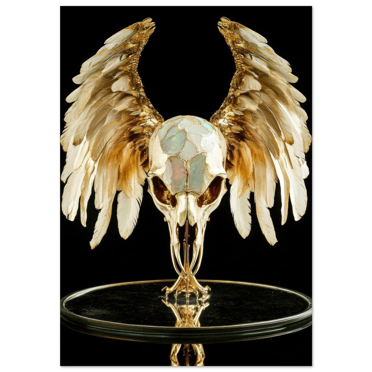 Mythical bird skull plated in gold wings - Shop Ai Art WebShop - Digital Art online Store