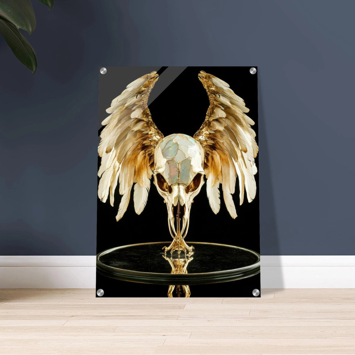Mythical bird skull plated in gold wings - Shop Ai Art WebShop - Digital Art online Store