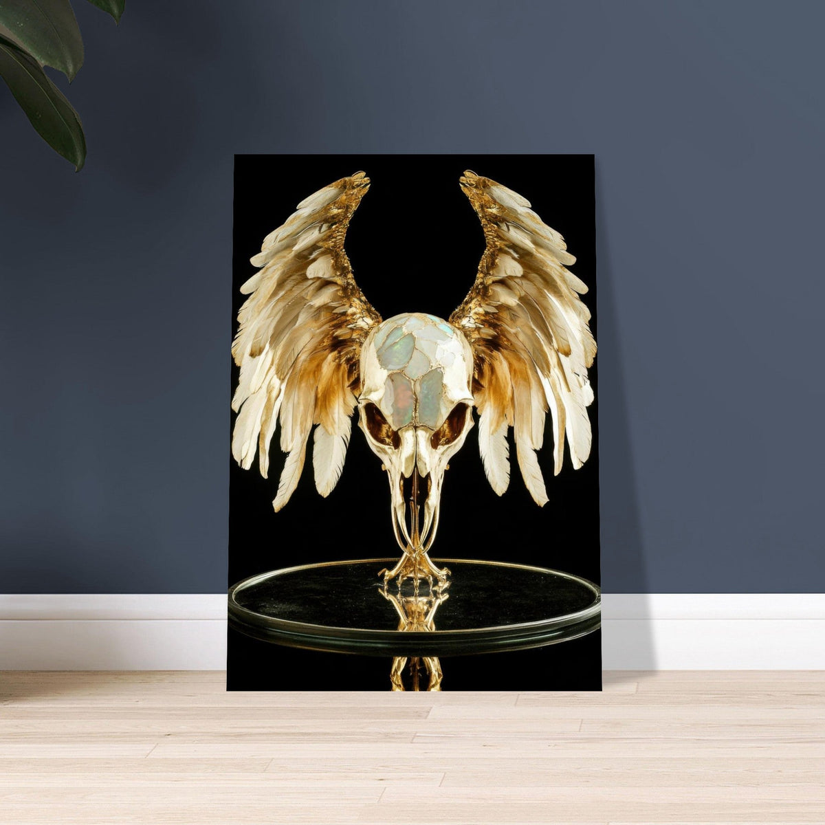 Mythical bird skull plated in gold wings - Shop Ai Art WebShop - Digital Art online Store