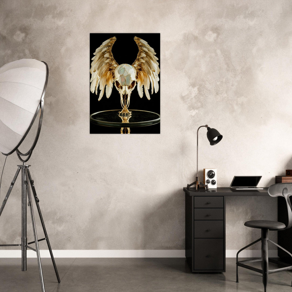Mythical bird skull plated in gold wings - Shop Ai Art WebShop - Digital Art online Store