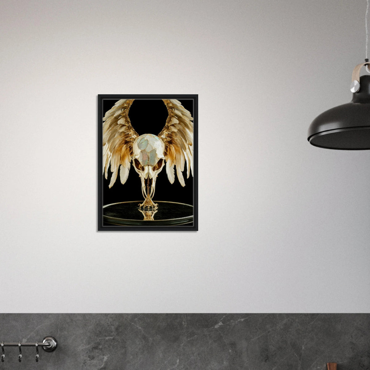 Mythical bird skull plated in gold wings - Shop Ai Art WebShop - Digital Art online Store