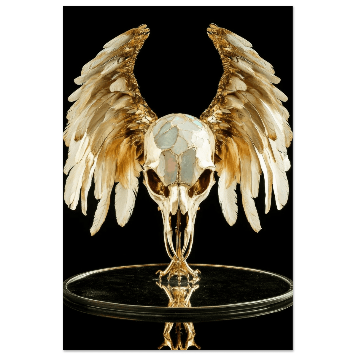 Mythical bird skull plated in gold wings - Shop Ai Art WebShop - Digital Art online Store