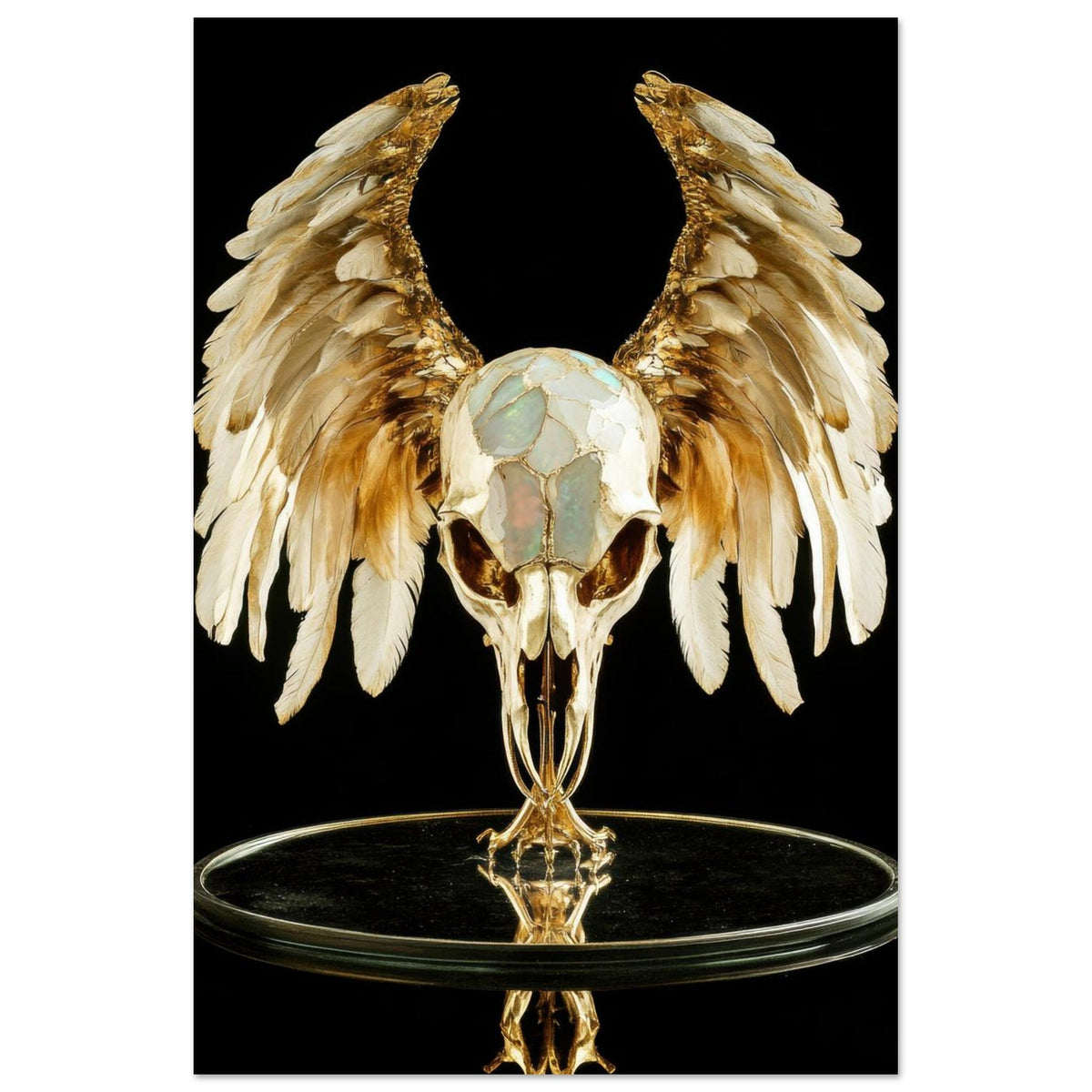 Mythical bird skull plated in gold wings - Shop Ai Art WebShop - Digital Art online Store