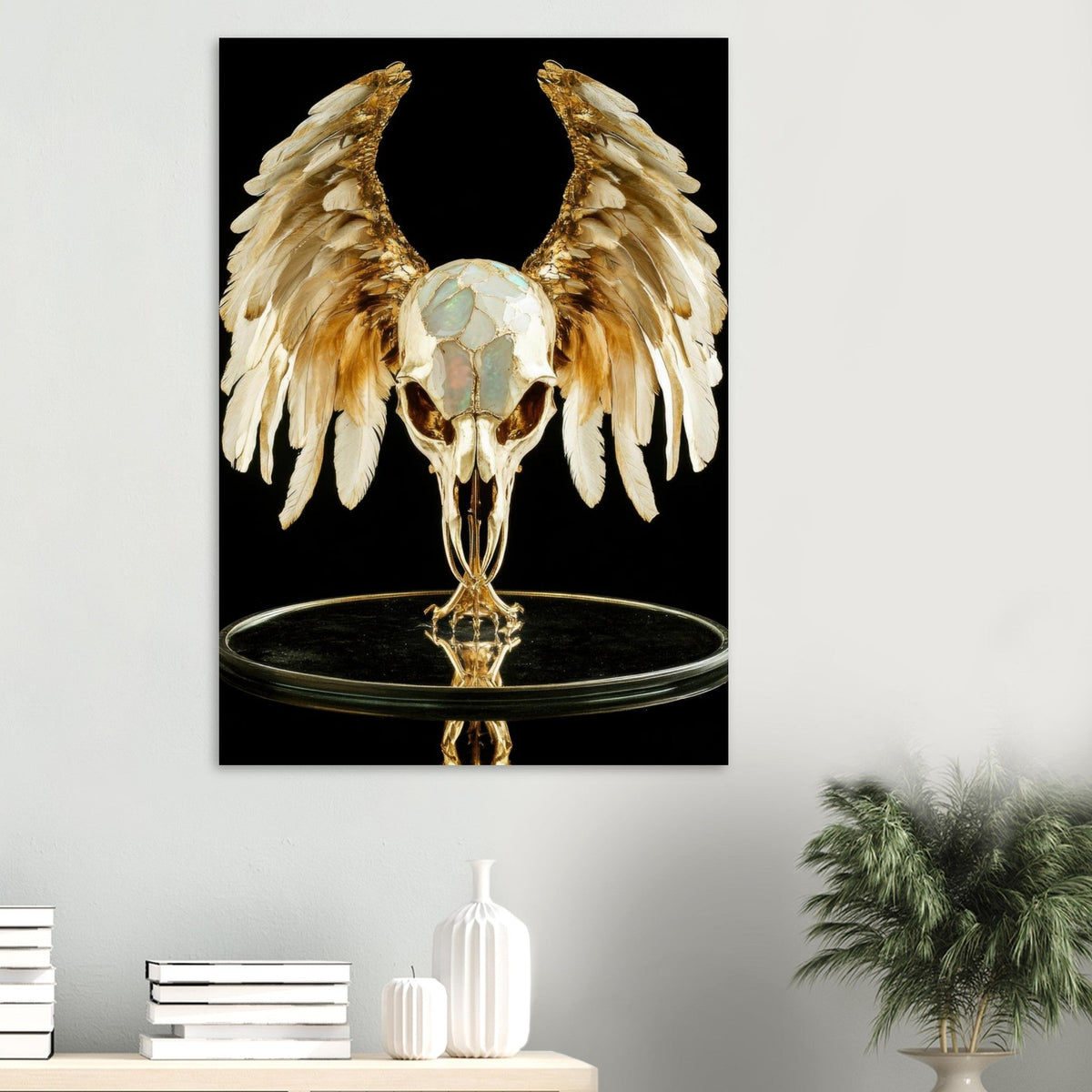 Mythical bird skull plated in gold wings - Shop Ai Art WebShop - Digital Art online Store