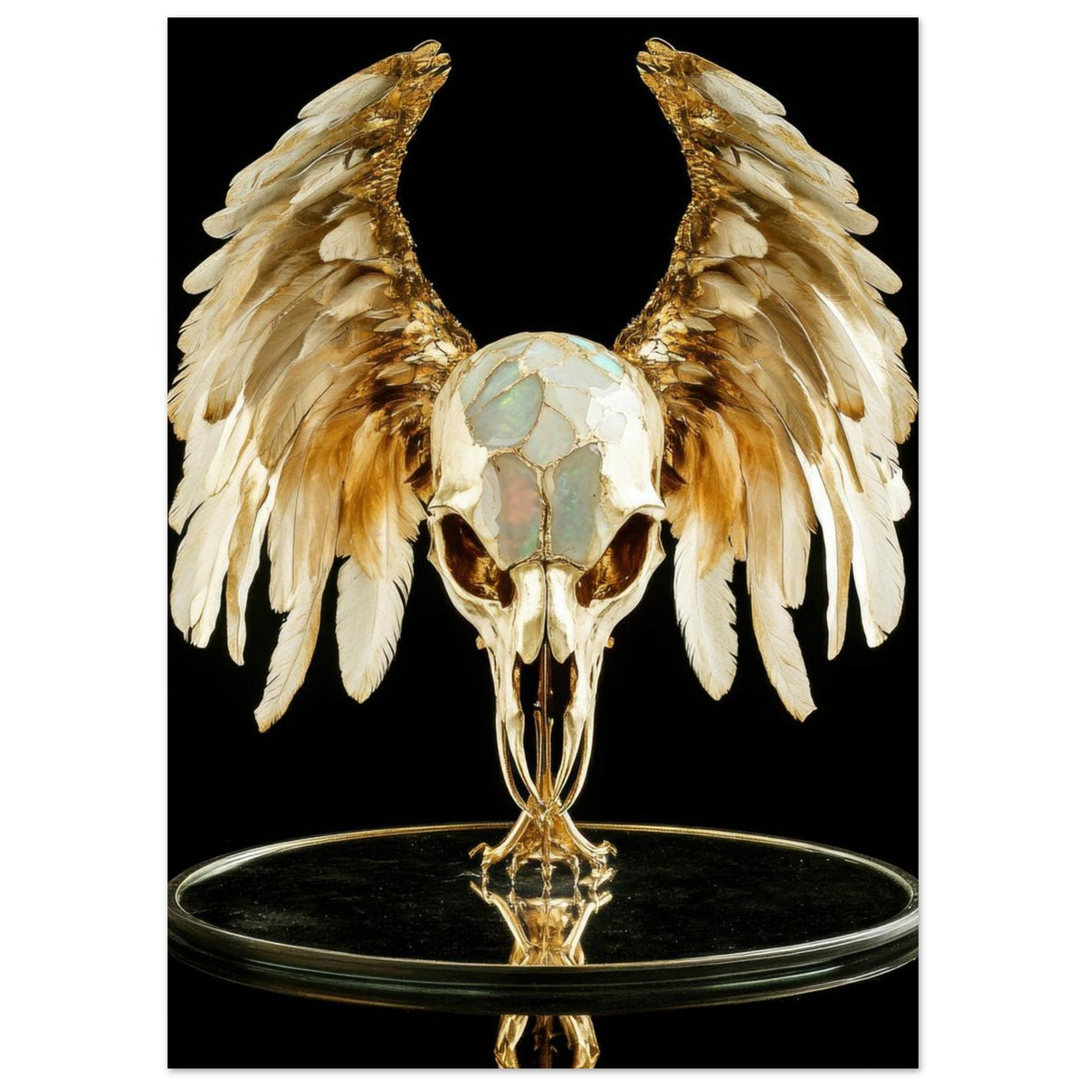 Mythical bird skull plated in gold wings - Shop Ai Art WebShop - Digital Art online Store