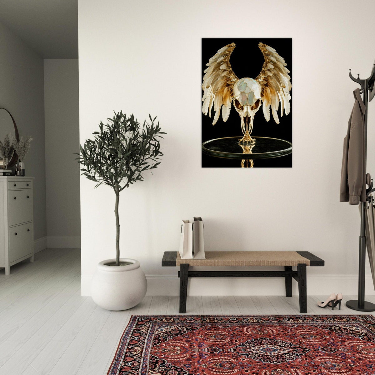 Mythical bird skull plated in gold wings - Shop Ai Art WebShop - Digital Art online Store