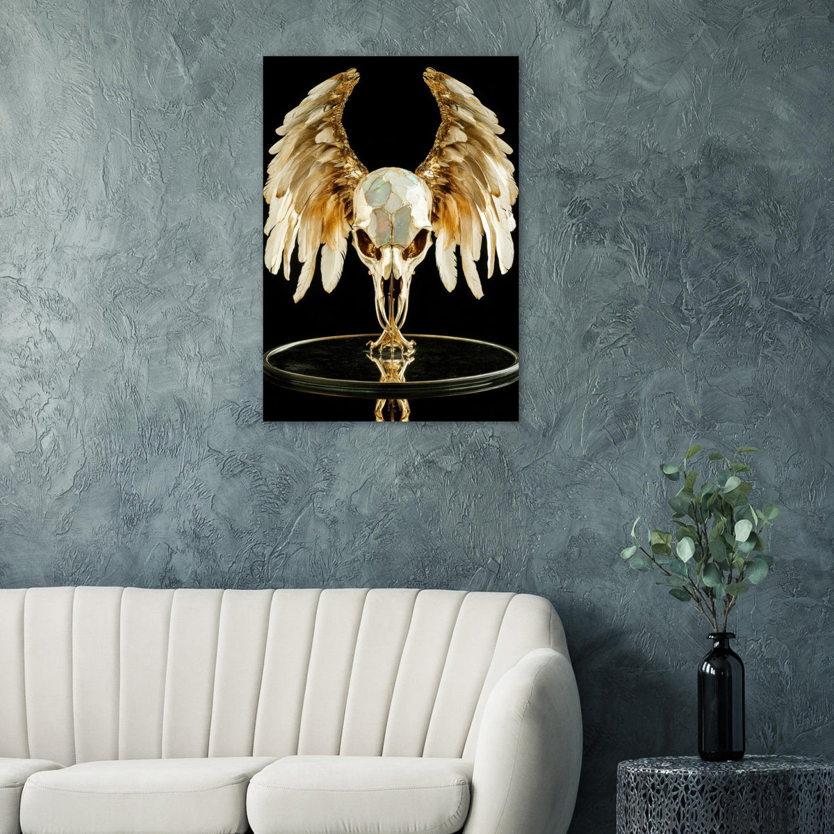 Mythical bird skull plated in gold wings - Shop Ai Art WebShop - Digital Art online Store