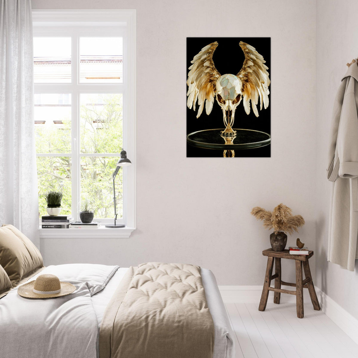 Mythical bird skull plated in gold wings - Shop Ai Art WebShop - Digital Art online Store
