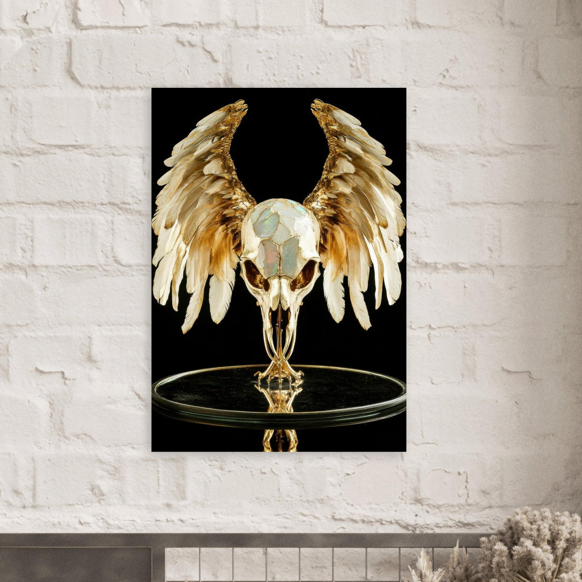 Mythical bird skull plated in gold wings - Shop Ai Art WebShop - Digital Art online Store