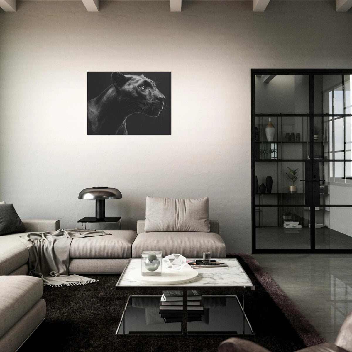 Panther Head in Monochrome Side Profile 1 - Shop Ai Art WebShop - Digital Art online Store