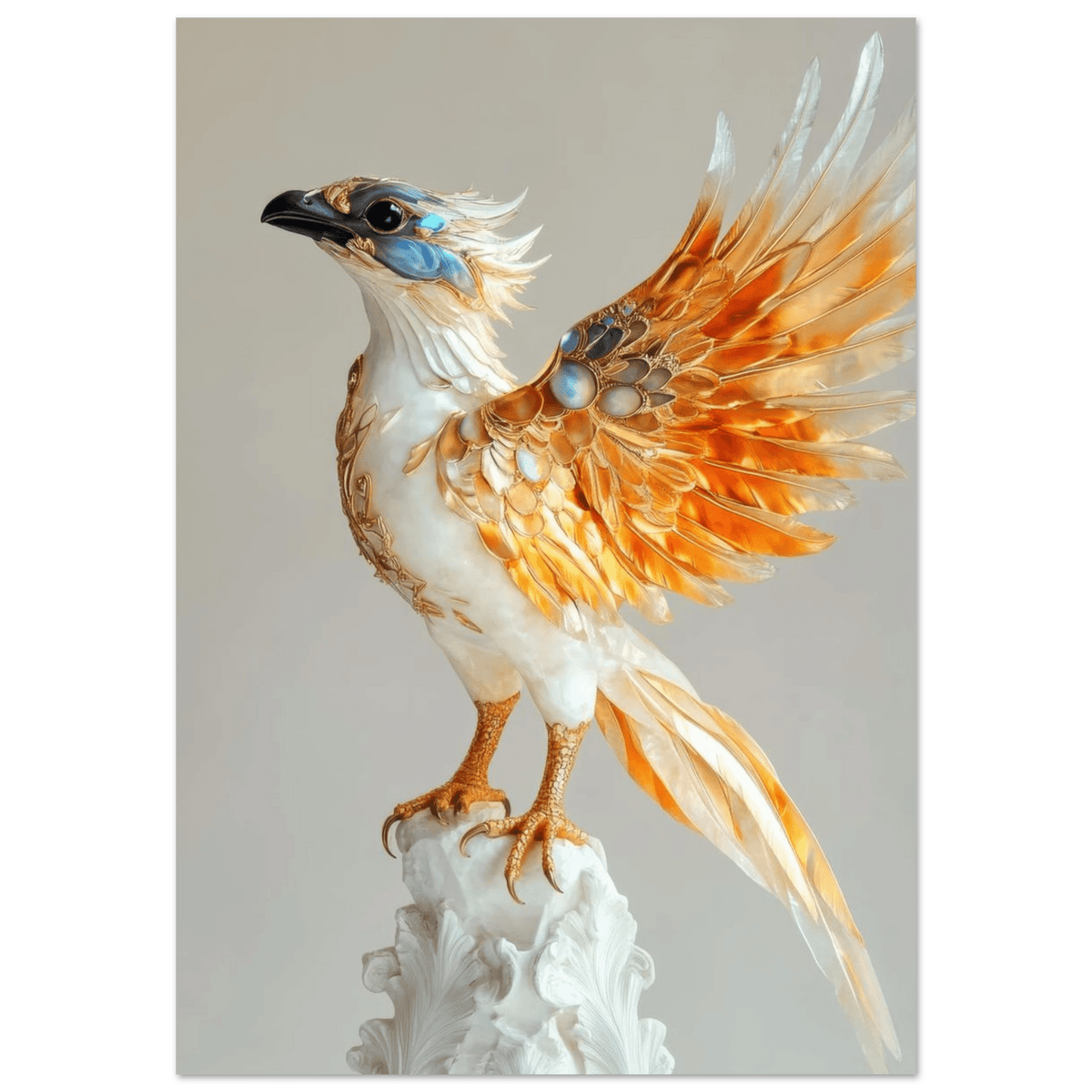 Photorealistic hybrid bird with gilded feathers - Shop Ai Art WebShop - Digital Art online Store