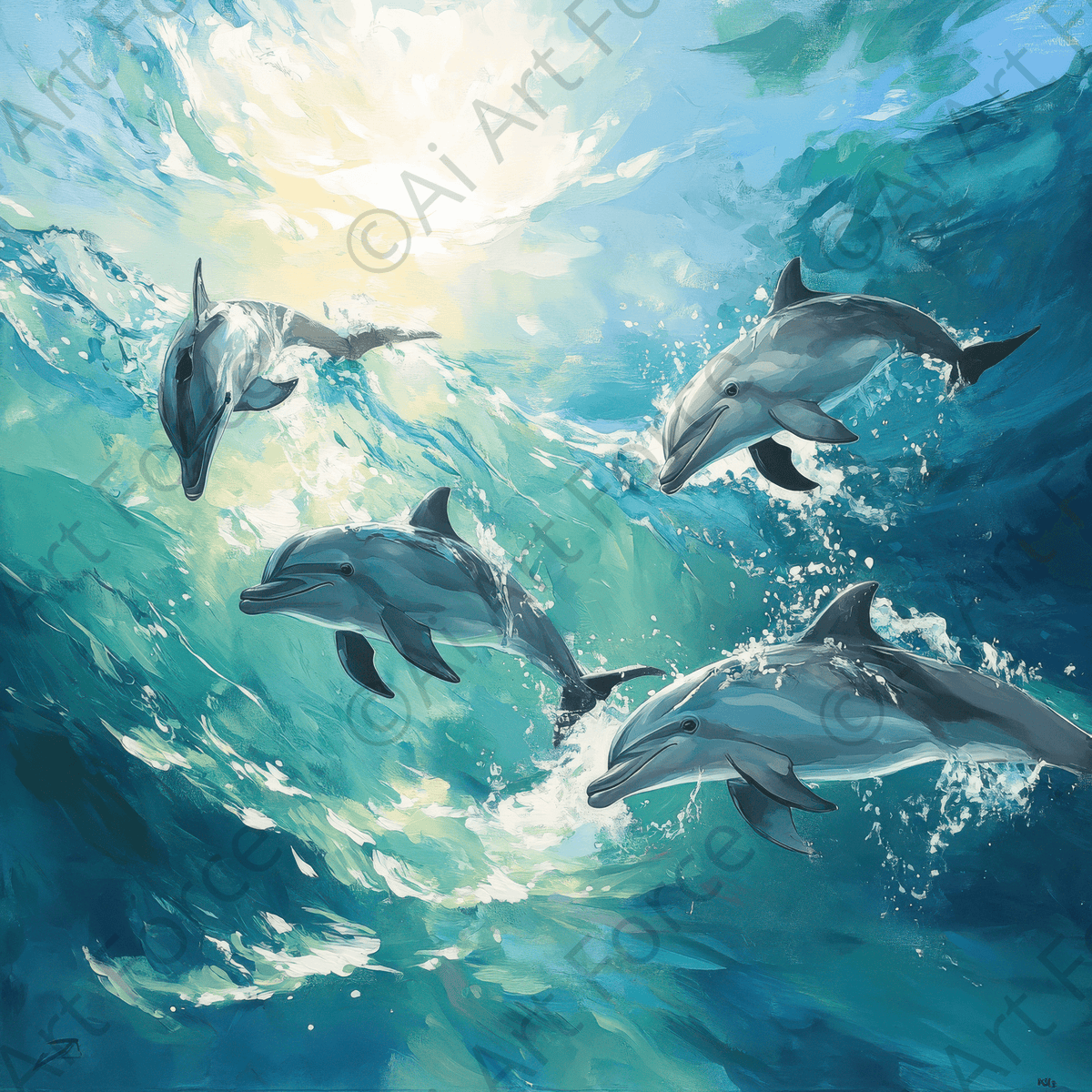 Playful Dolphins in Crystal Clear Waters 2 - Shop Ai Art WebShop - Digital Art online Store