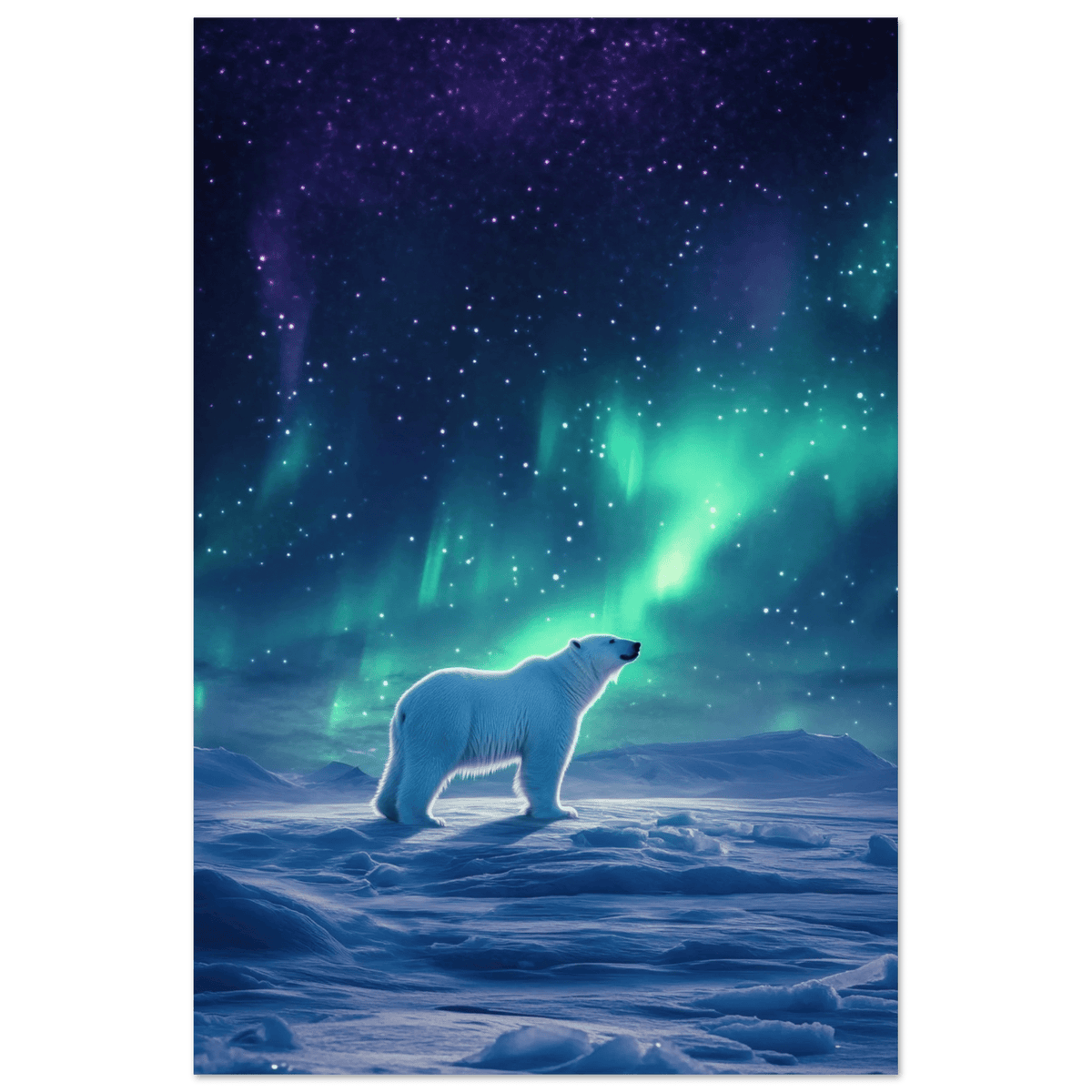 Polar Bear Under the Aurora Borealis A solitary - Shop Ai Art WebShop - Digital Art online Store