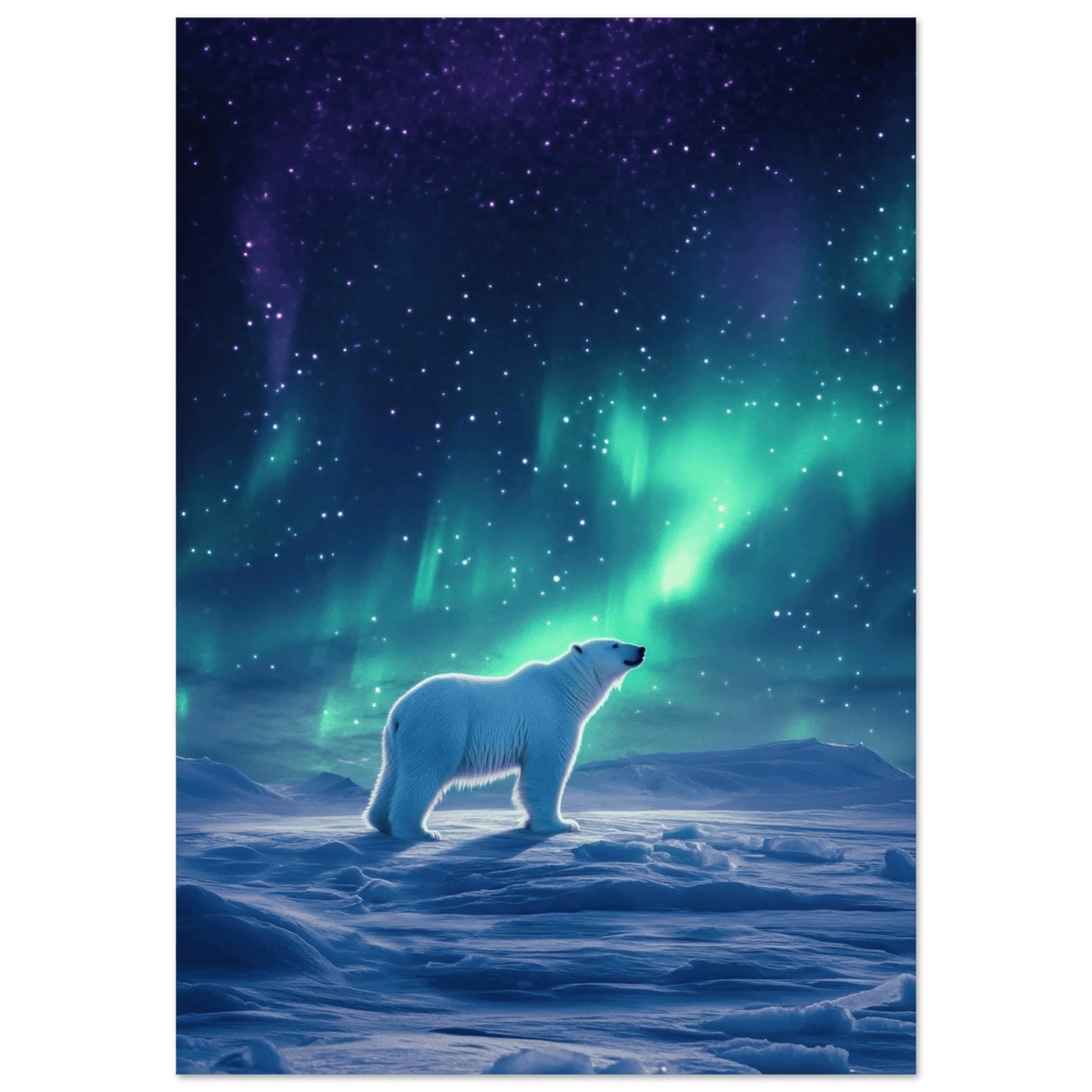 Polar Bear Under the Aurora Borealis A solitary - Shop Ai Art WebShop - Digital Art online Store