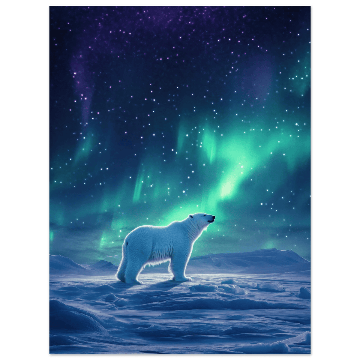 Polar Bear Under the Aurora Borealis A solitary - Shop Ai Art WebShop - Digital Art online Store