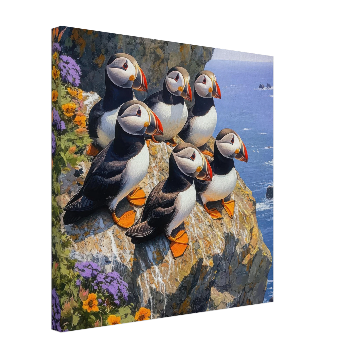 Puffins Nesting on a Cliffside 2 - Shop Ai Art WebShop - Digital Art online Store