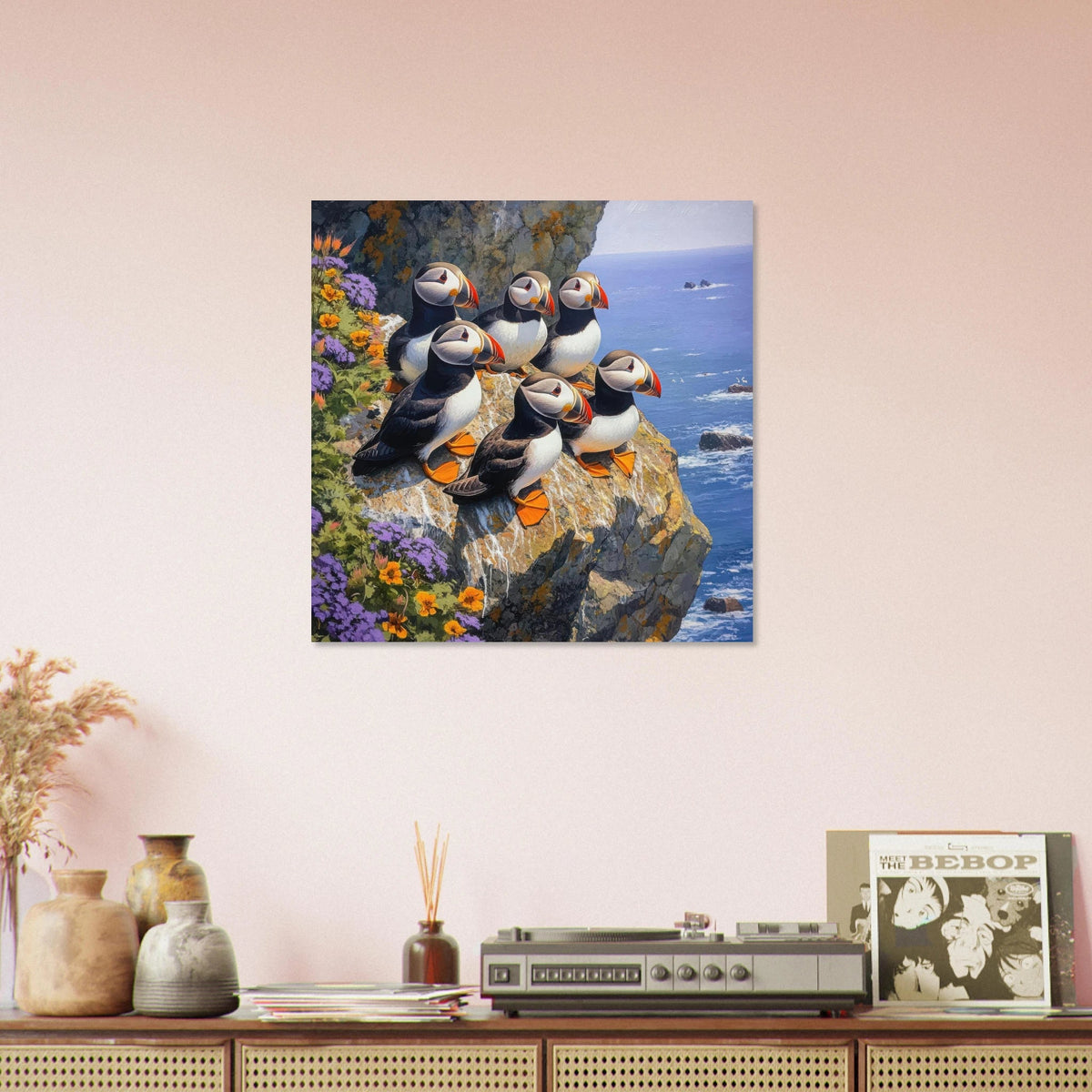 Puffins Nesting on a Cliffside 2 - Shop Ai Art WebShop - Digital Art online Store