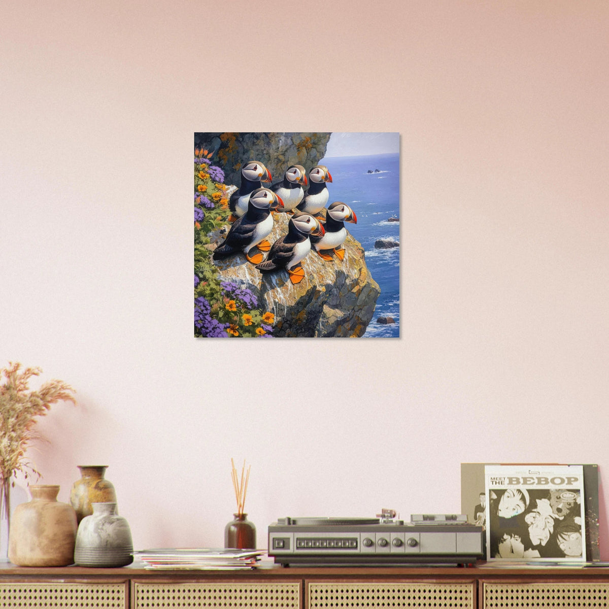 Puffins Nesting on a Cliffside 2 - Shop Ai Art WebShop - Digital Art online Store
