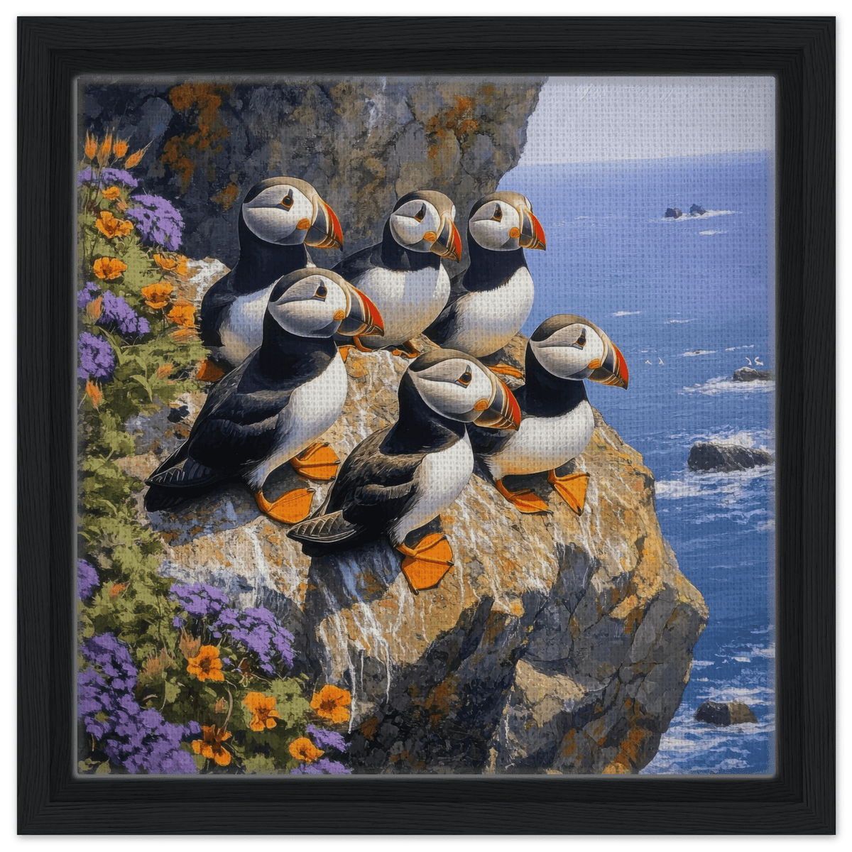Puffins Nesting on a Cliffside 2 - Shop Ai Art WebShop - Digital Art online Store