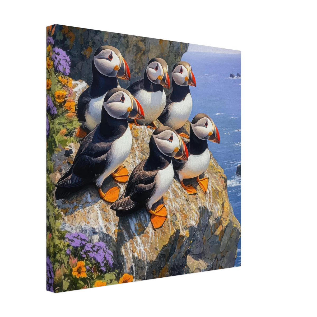 Puffins Nesting on a Cliffside 2 - Shop Ai Art WebShop - Digital Art online Store