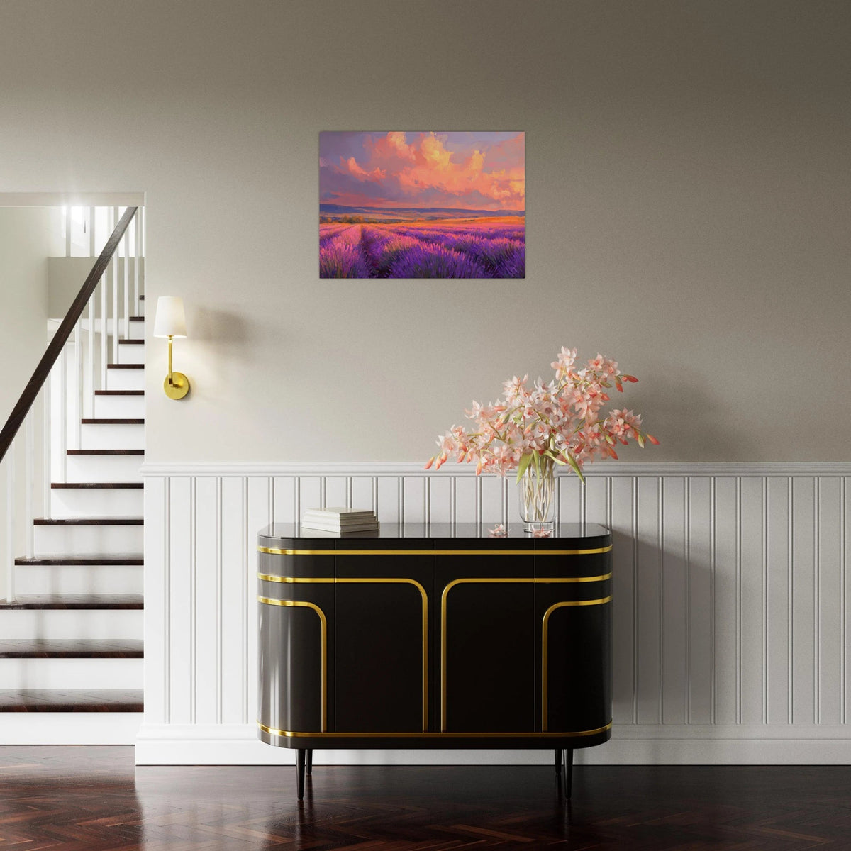 Rolling lavender fields under a pink - hued sunset - Shop Ai Art WebShop - Digital Art online Store