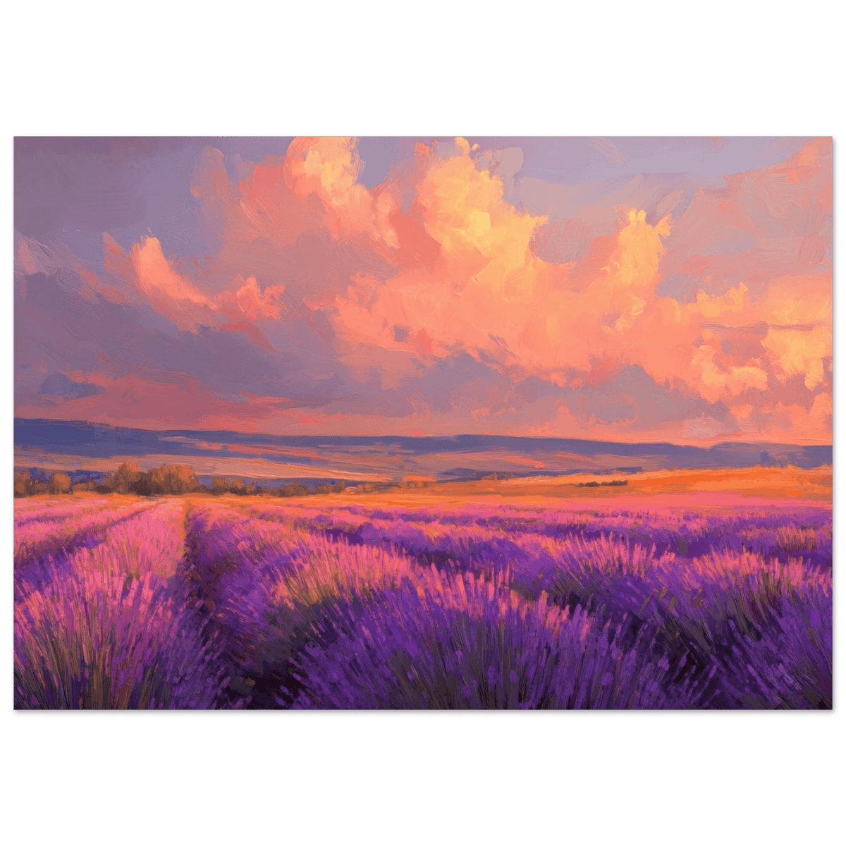 Rolling lavender fields under a pink - hued sunset - Shop Ai Art WebShop - Digital Art online Store