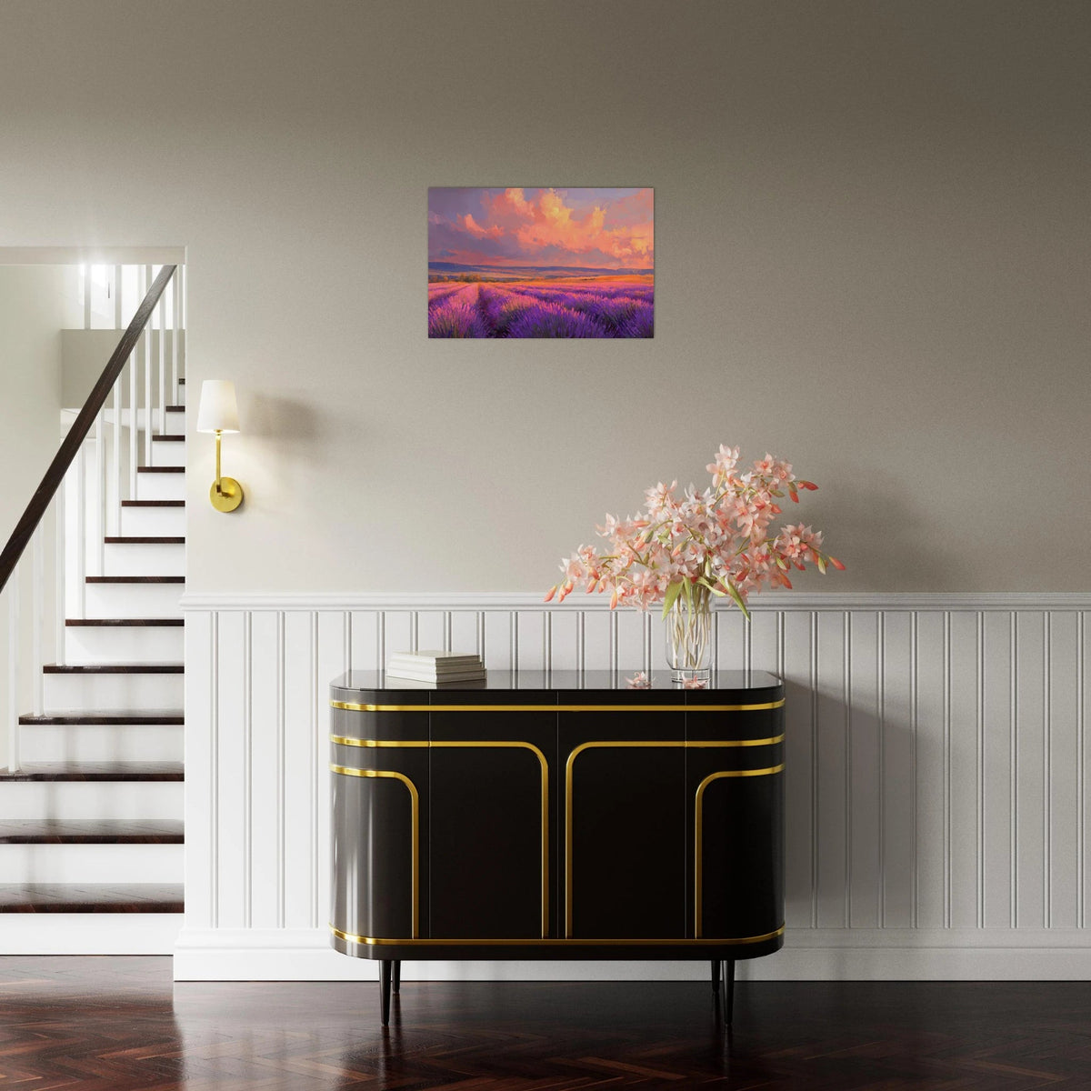 Rolling lavender fields under a pink - hued sunset - Shop Ai Art WebShop - Digital Art online Store