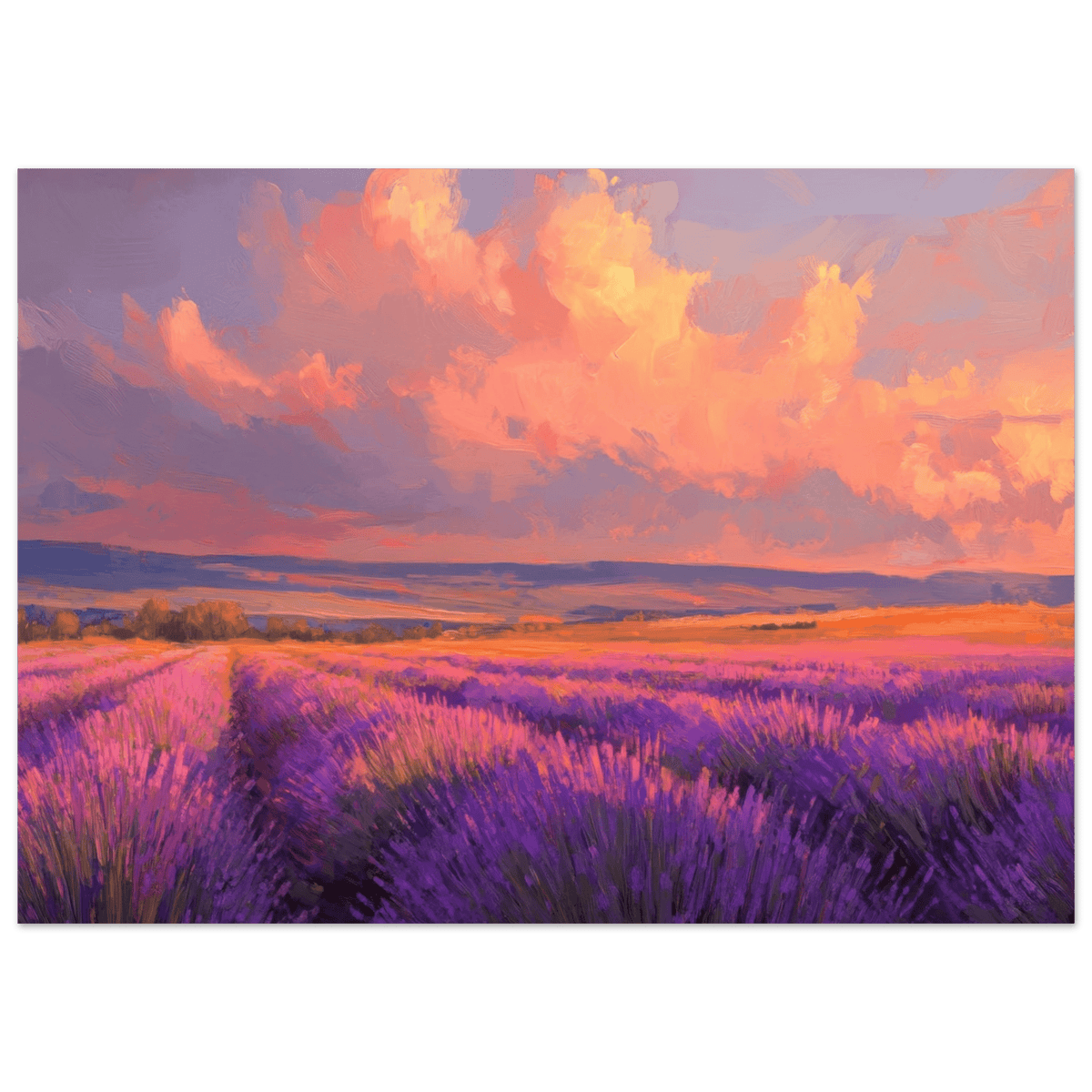 Rolling lavender fields under a pink - hued sunset - Shop Ai Art WebShop - Digital Art online Store