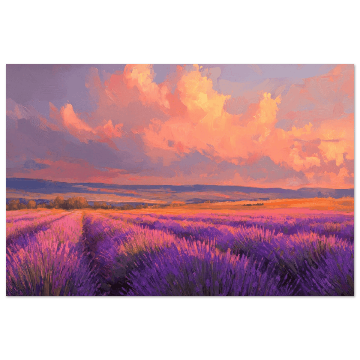 Rolling lavender fields under a pink - hued sunset - Shop Ai Art WebShop - Digital Art online Store