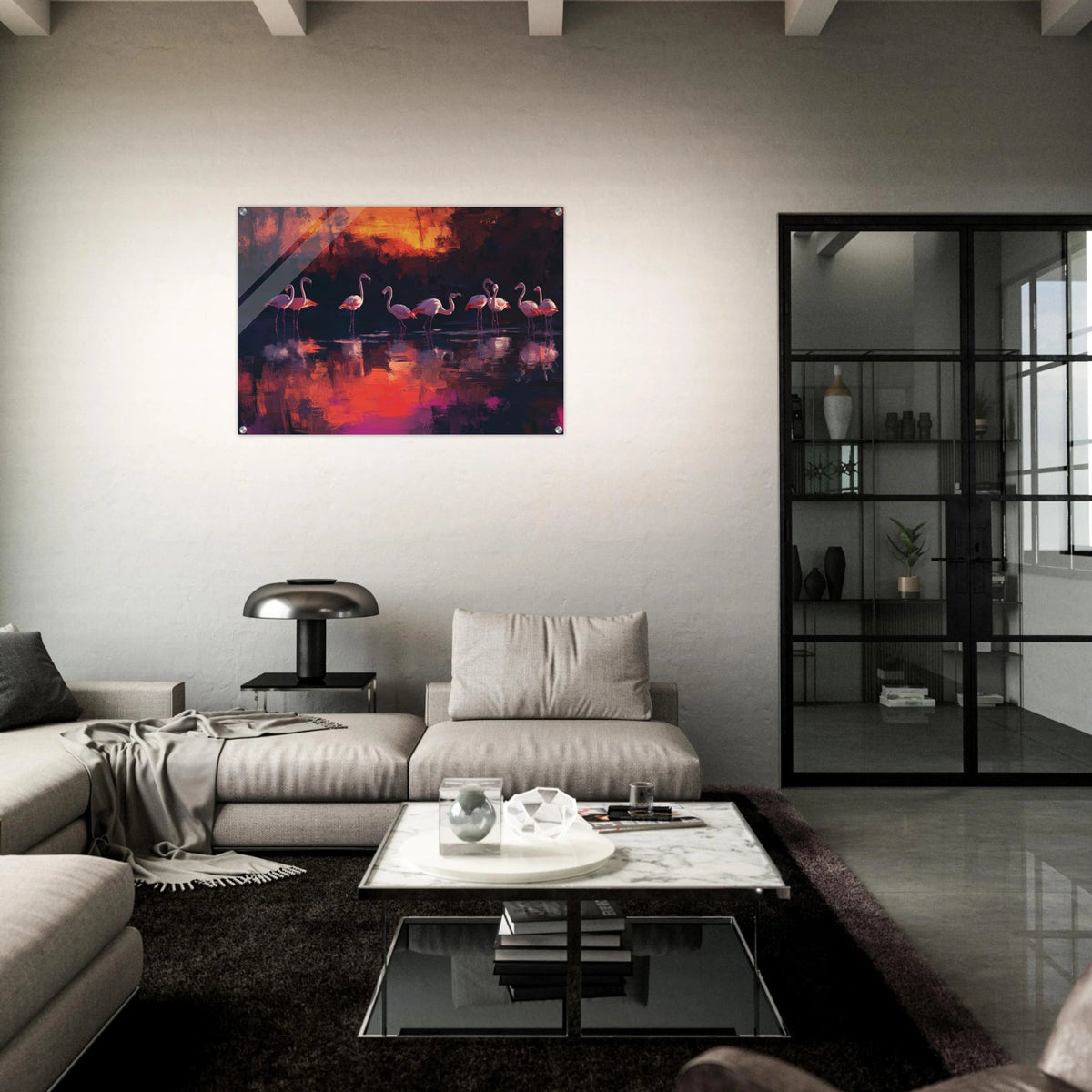 Surreal Flamingo Lake at Sunset Graceful flaming - Shop Ai Art WebShop - Digital Art online Store