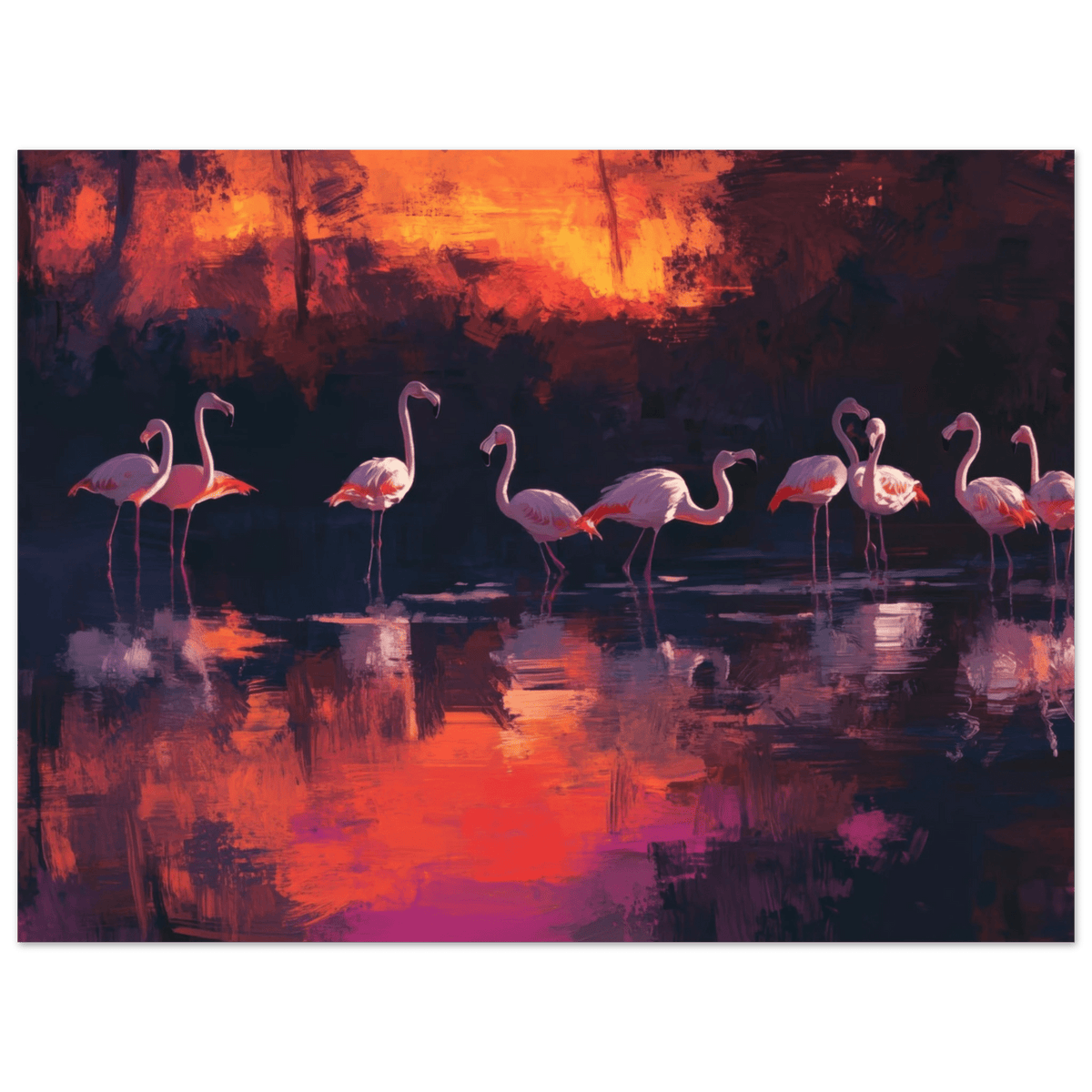 Surreal Flamingo Lake at Sunset Graceful flaming - Shop Ai Art WebShop - Digital Art online Store