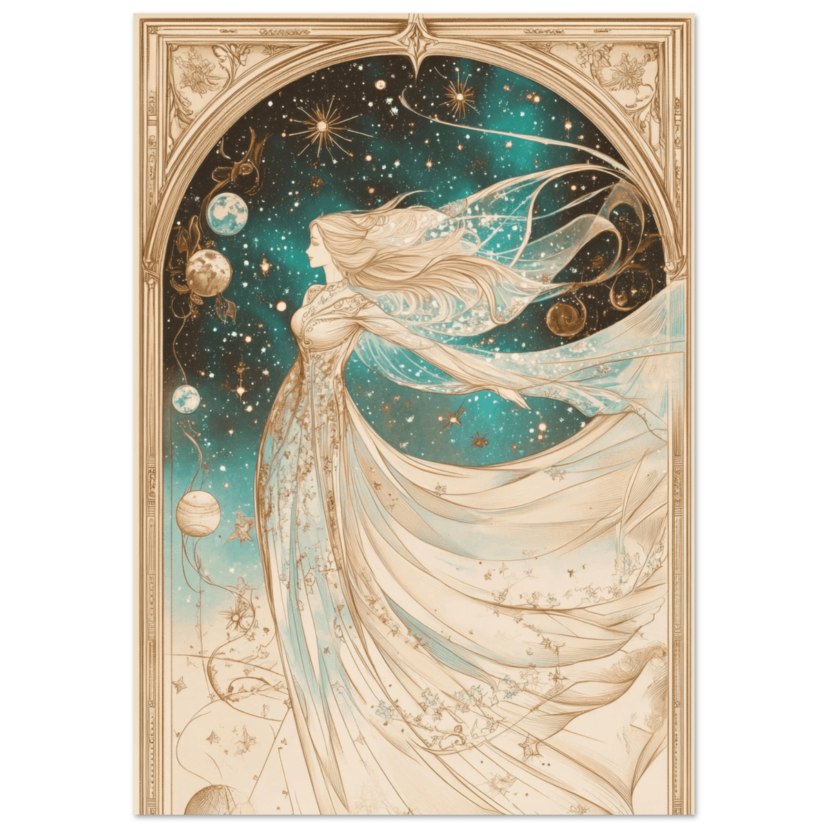 The Cosmic Muse A hand - drawn illustration 2 - Shop Ai Art WebShop - Digital Art online Store
