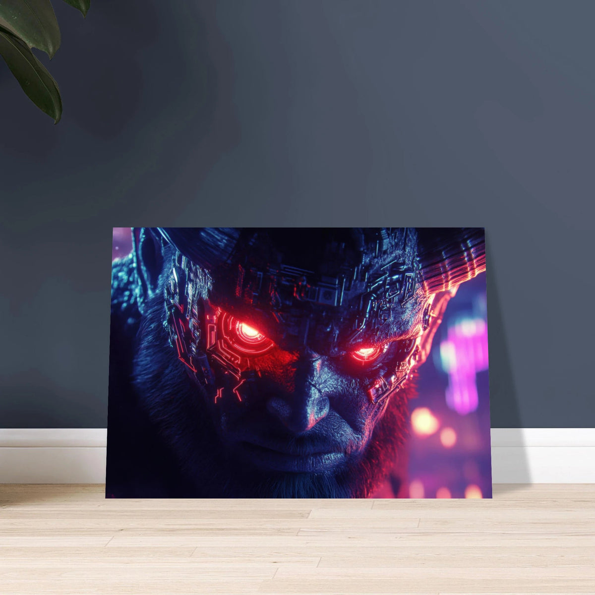 The Cyberpunk Minotaur Synthwave Extreme Close - Up - Shop Ai Art WebShop - Digital Art online Store