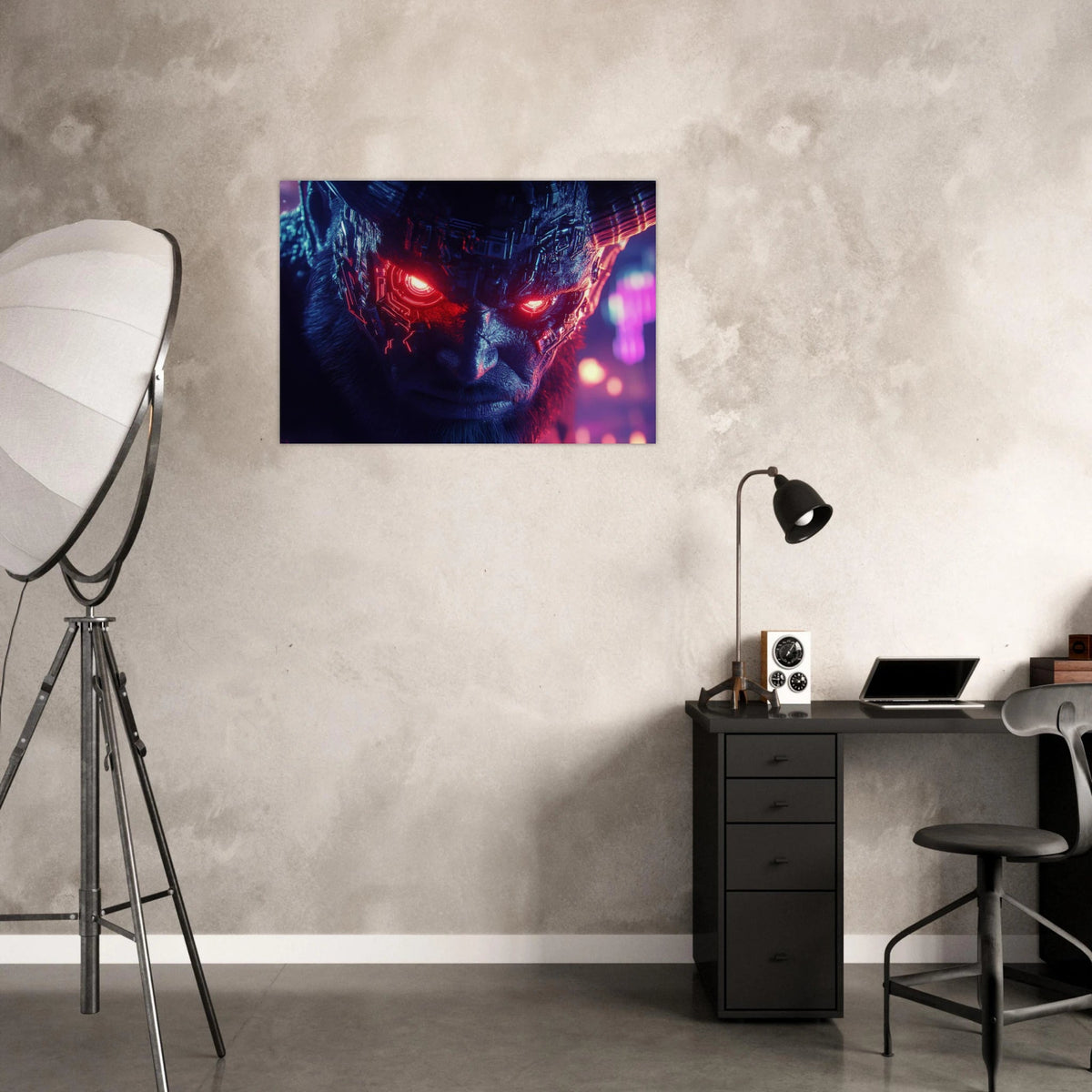 The Cyberpunk Minotaur Synthwave Extreme Close - Up - Shop Ai Art WebShop - Digital Art online Store