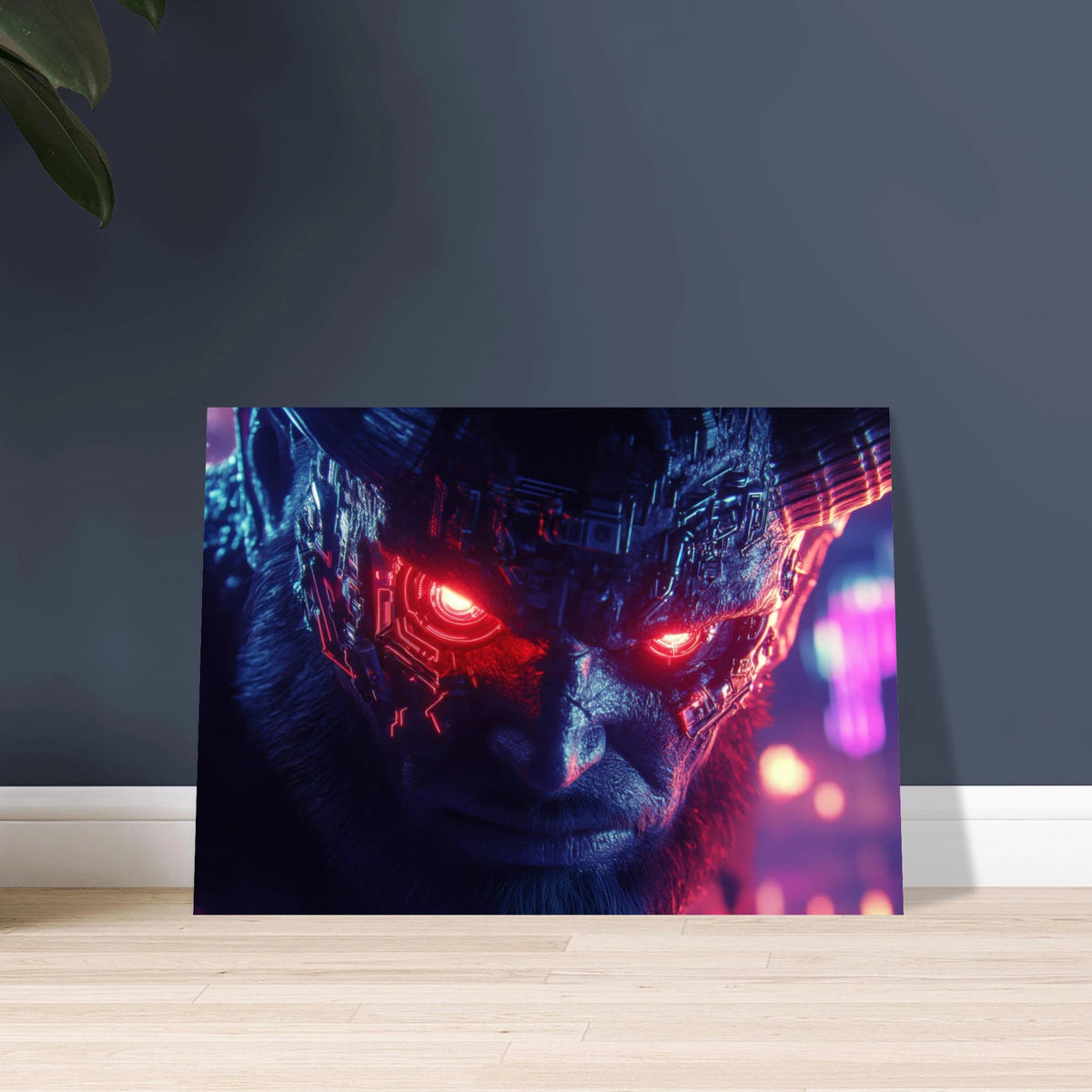 The Cyberpunk Minotaur Synthwave Extreme Close - Up - Shop Ai Art WebShop - Digital Art online Store