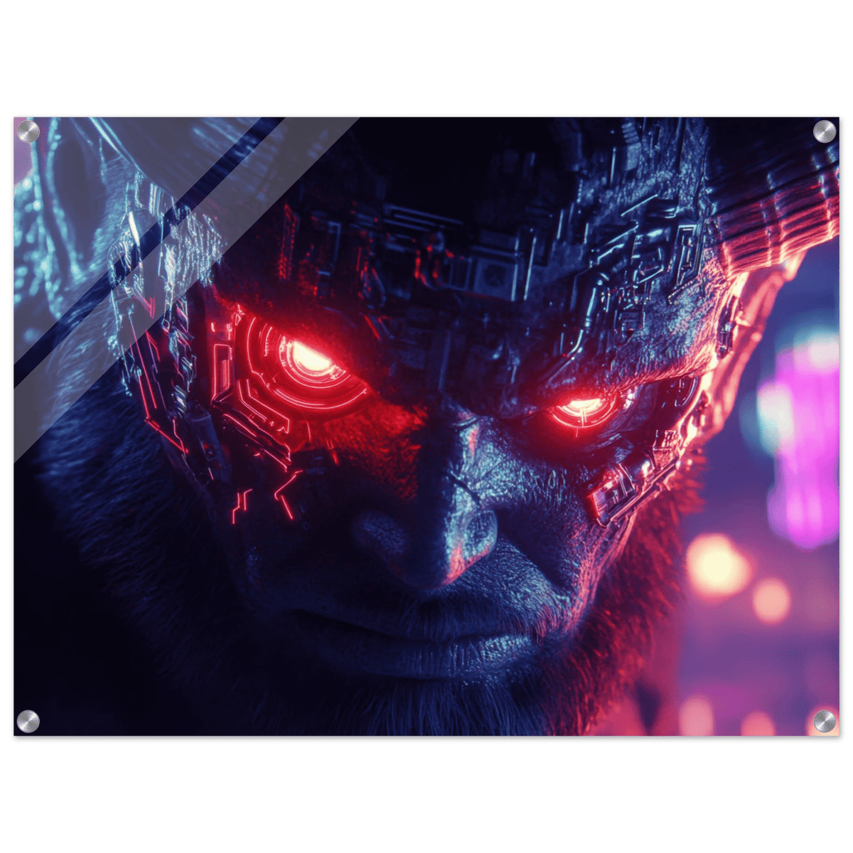 The Cyberpunk Minotaur Synthwave Extreme Close - Up - Shop Ai Art WebShop - Digital Art online Store