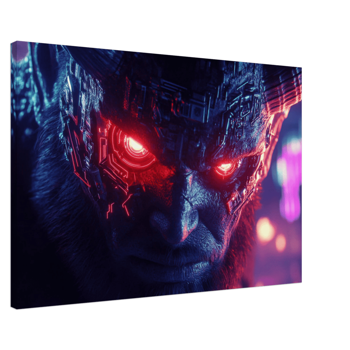 The Cyberpunk Minotaur Synthwave Extreme Close - Up - Shop Ai Art WebShop - Digital Art online Store