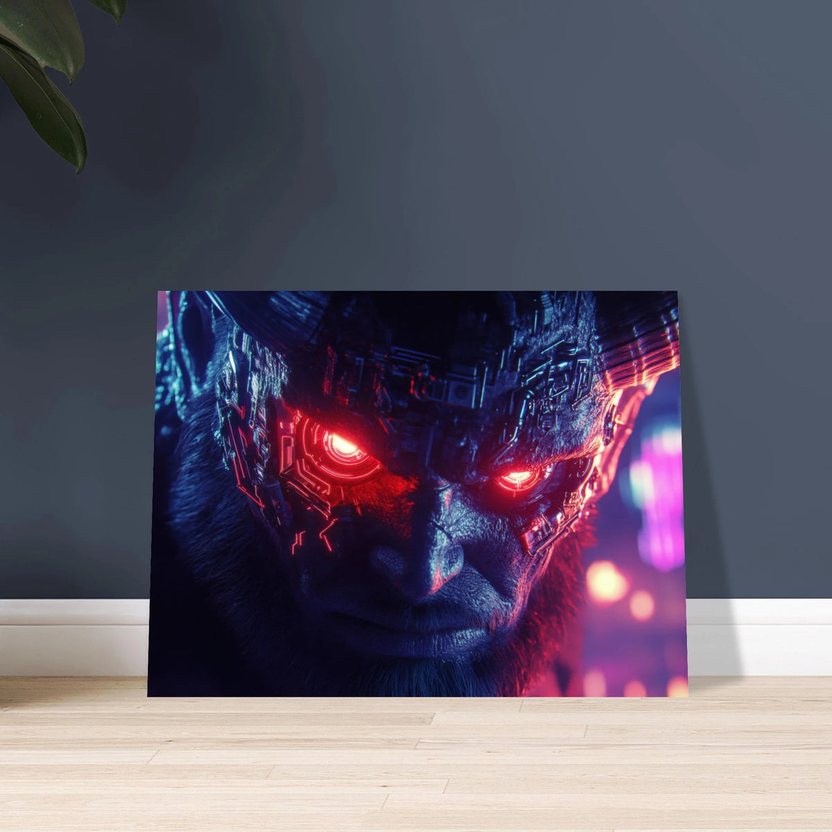 The Cyberpunk Minotaur Synthwave Extreme Close - Up - Shop Ai Art WebShop - Digital Art online Store