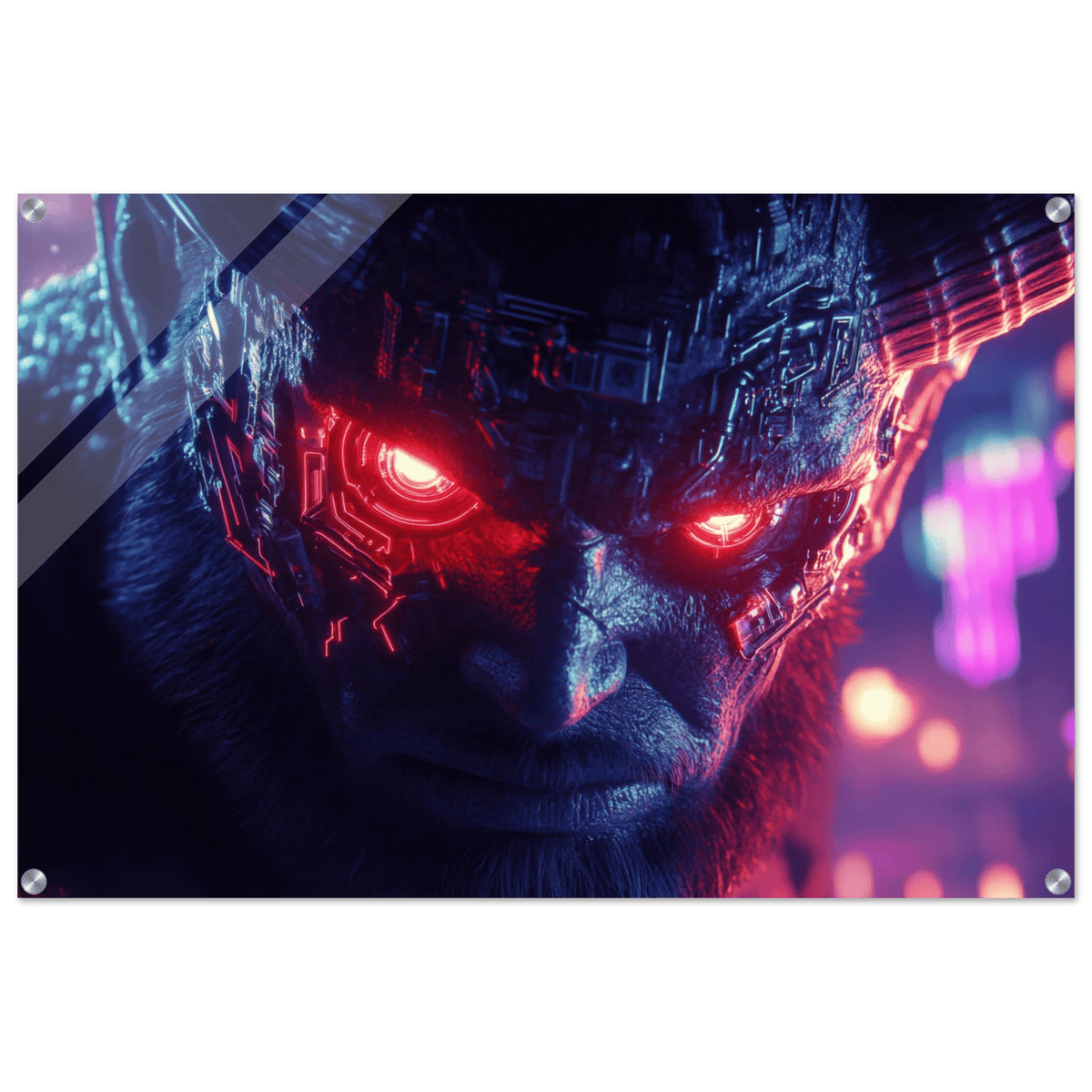 The Cyberpunk Minotaur Synthwave Extreme Close - Up - Shop Ai Art WebShop - Digital Art online Store