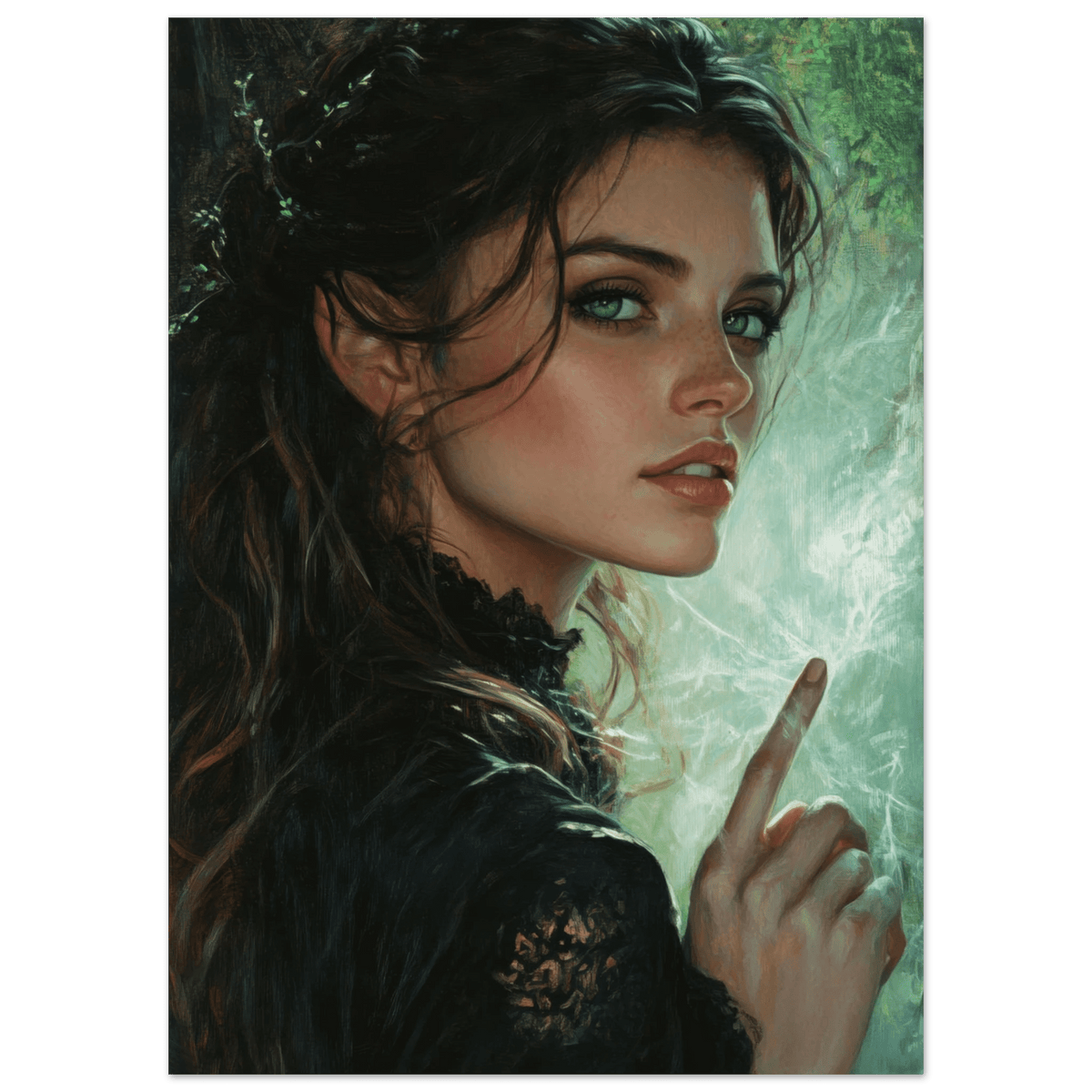 The Fae Sorceress of the Emerald Woods Oil Faint 6 - Shop Ai Art WebShop - Digital Art online Store