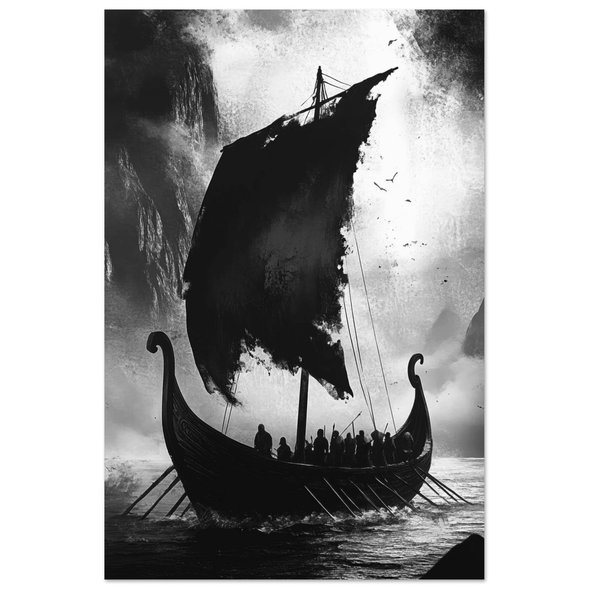 The Ghostly Viking Longship Dark Nordic Ink Met - Shop Ai Art WebShop - Digital Art online Store