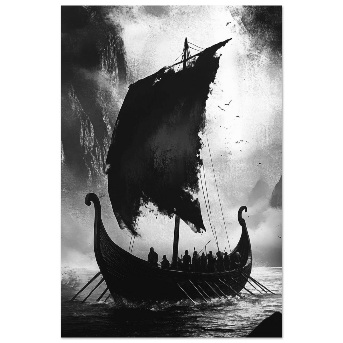 The Ghostly Viking Longship Dark Nordic Ink Met - Shop Ai Art WebShop - Digital Art online Store