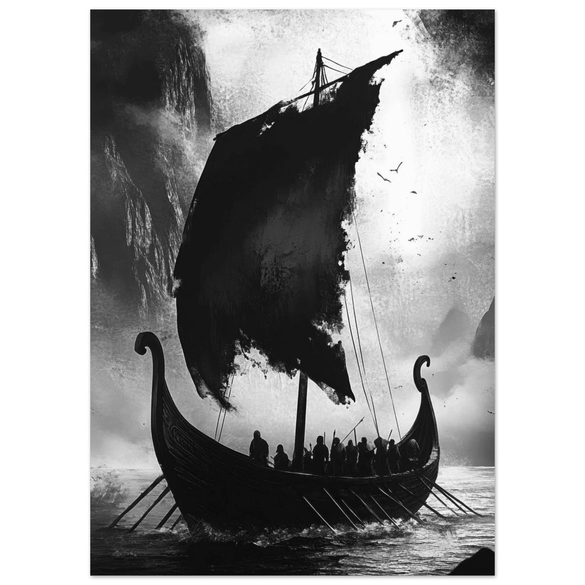 The Ghostly Viking Longship Dark Nordic Ink Met - Shop Ai Art WebShop - Digital Art online Store