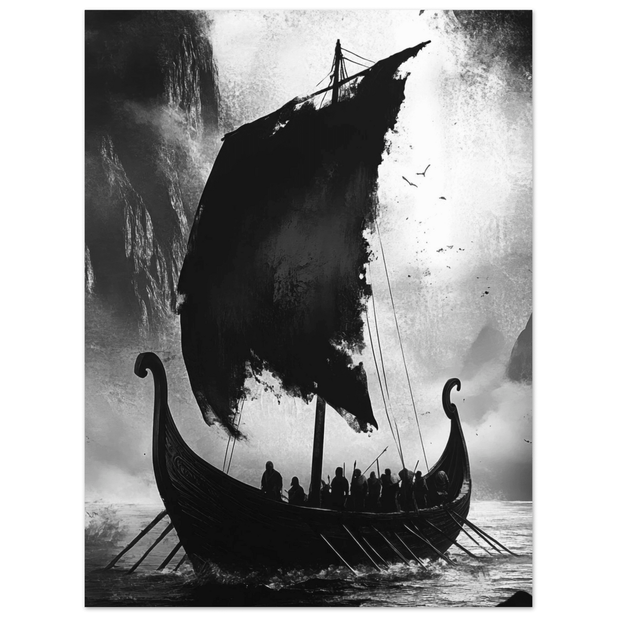 The Ghostly Viking Longship Dark Nordic Ink Met - Shop Ai Art WebShop - Digital Art online Store